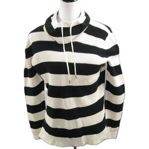 Ralph Lauren Cream/Black Striped Thermal Mock Neck Long Sleeve Top Size Medium